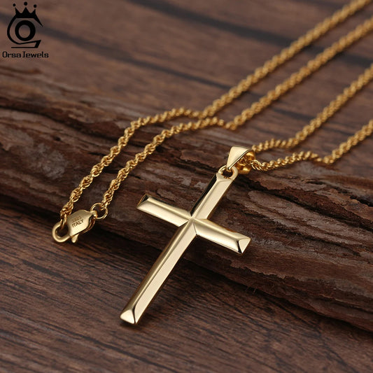 ORSA JEWELS Classic 14K Gold Cross Pendant Necklace