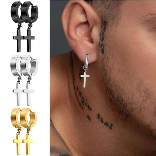 2PC Men Punk Cross Earrings